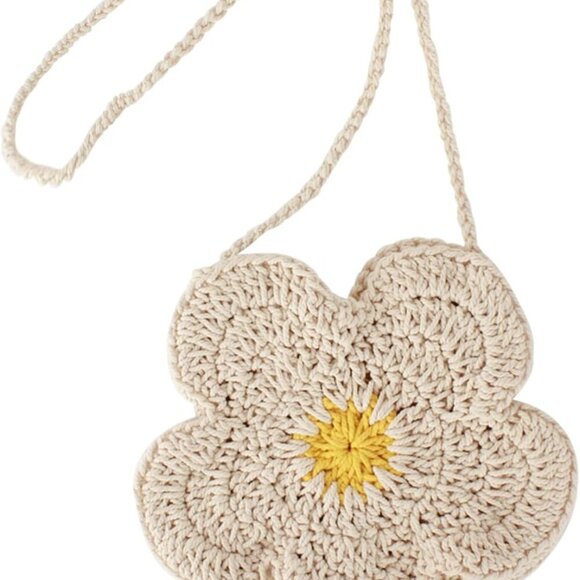 Women Mini Cotton Crochet Crossbody Bag Floral Pattern Small Shoulder Purse - Picture 1 of 7